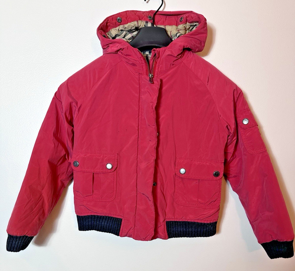 Burberry London Jacket Youth Red Nova Check Winter Rain Boy Zip Snap Size 10 US